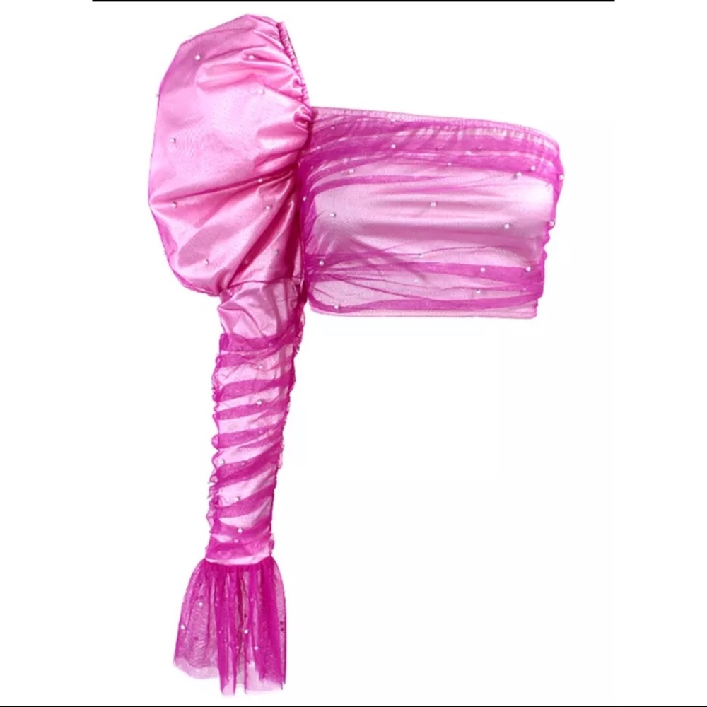 💖 BNWOT Hot Pink One Shoulder Tulle Crop Top 💖